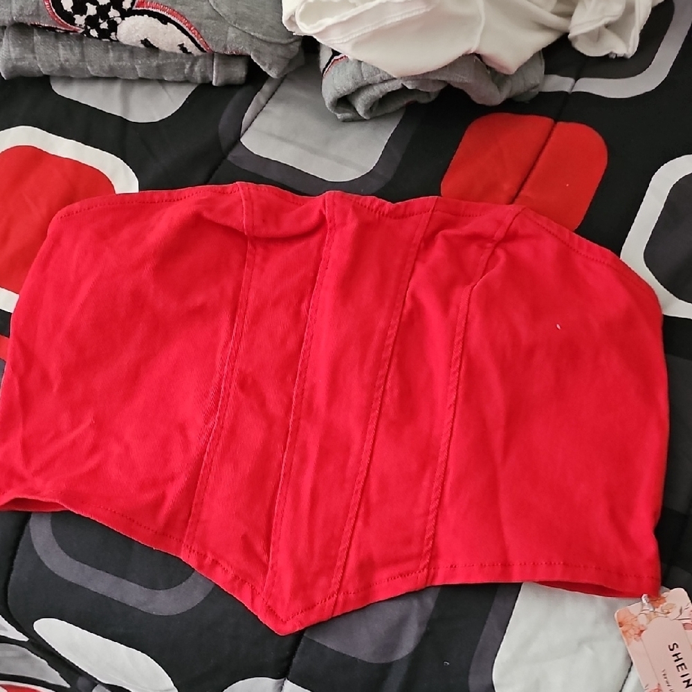 Red Strapless Corset Top
